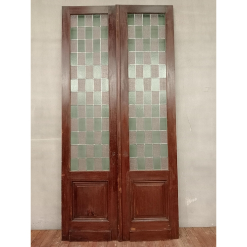 468 - Pair of Victorian oak leaded glass doors {H 294cm x W 144cm x D 7cm }.