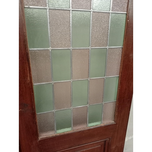 468 - Pair of Victorian oak leaded glass doors {H 294cm x W 144cm x D 7cm }.