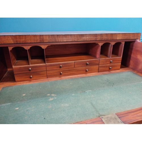 477 - Georgian mahogany secretaire with fitted interior raised on bracket feet {112 cm H x 111 cm W x 54 c... 