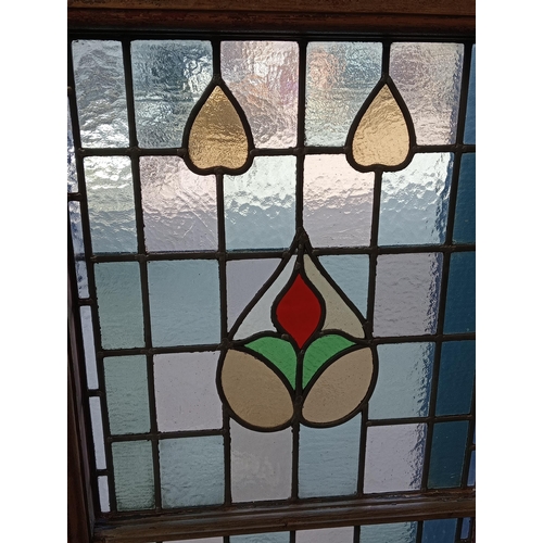 478 - Pair of Victorian reclaimed arch topped stained glass windows. {Each H 191cm x W 67cm x D 9cm}.