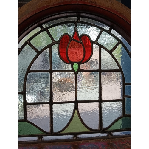 478 - Pair of Victorian reclaimed arch topped stained glass windows. {Each H 191cm x W 67cm x D 9cm}.