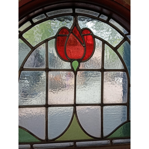 478 - Pair of Victorian reclaimed arch topped stained glass windows. {Each H 191cm x W 67cm x D 9cm}.