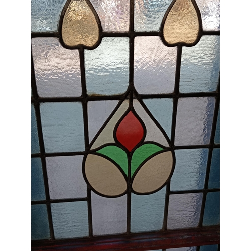 478 - Pair of Victorian reclaimed arch topped stained glass windows. {Each H 191cm x W 67cm x D 9cm}.