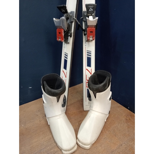 482 - Pair of retro skis and boots size 6