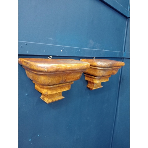 494 - Pair of wooden wall sconces decorated with corbels {H 23cm x W 28cm x D 17cm }.