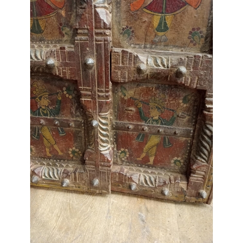 500 - Pair of hand painted ten panel Indian granary doors {H 140cm x W 64cm x D 6cm }.