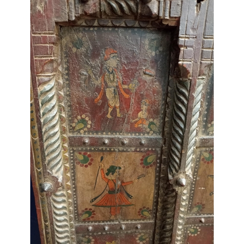 500 - Pair of hand painted ten panel Indian granary doors {H 140cm x W 64cm x D 6cm }.