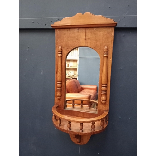 503 - Pine mirrored wall shelf  {H 65cm x W 27cm }.