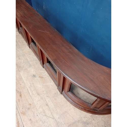 512 - Victorian Pitch pine curved counter front in the Gothic style {H 75cm x W 270cm x D 22cm }.