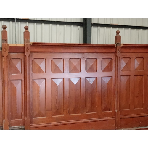 516 - Victorian Pitch pine raised wall panelling including eleven newel posts  {H of panel H 235cm x Newel... 