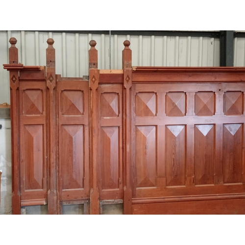 516 - Victorian Pitch pine raised wall panelling including eleven newel posts  {H of panel H 235cm x Newel... 