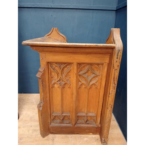 518 - Pitched pine gothic carved corner unit {H 126cm x W 86cm x D 86cm }.