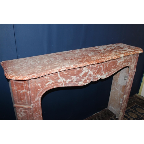 524 - Early 19th C. Rouge marble fire surround {Wide side H 103cm x W 141cm x D 37cm }.