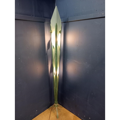 532 - Retro green metal floor lamp with frosted glass {H 172cm x w 15cm }.