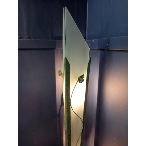 532 - Retro green metal floor lamp with frosted glass {H 172cm x w 15cm }.