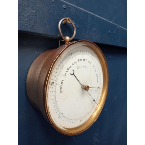 55 - 19th C. Brass framed barometer. {Dia 12cm x D 6cm }.
