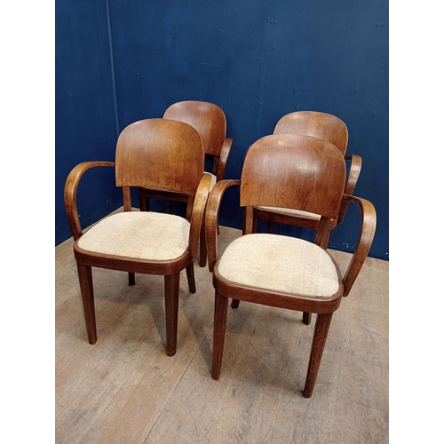 553 - Good set of four art deco walnut Thonet open armchairs {H 85cm x W 54cm x D 44cm}.