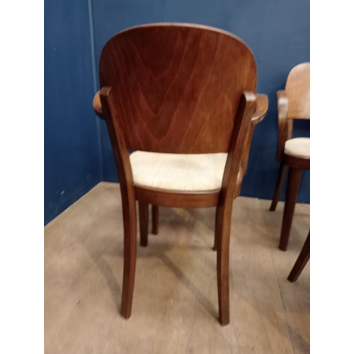 553 - Good set of four art deco walnut Thonet open armchairs {H 85cm x W 54cm x D 44cm}.