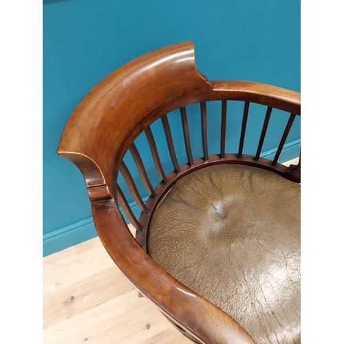 577 - Good quality Victorian mahogany desk chair with leather upholstered seat raised on cabriole legs {84... 