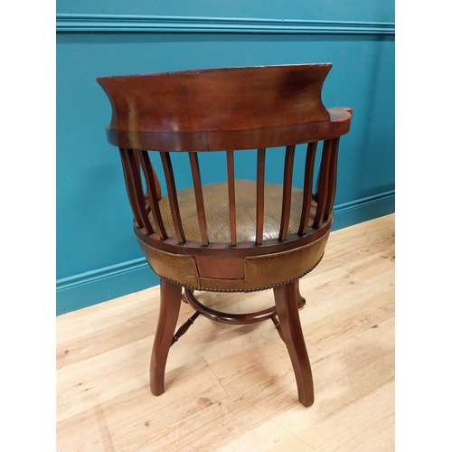 577 - Good quality Victorian mahogany desk chair with leather upholstered seat raised on cabriole legs {84... 