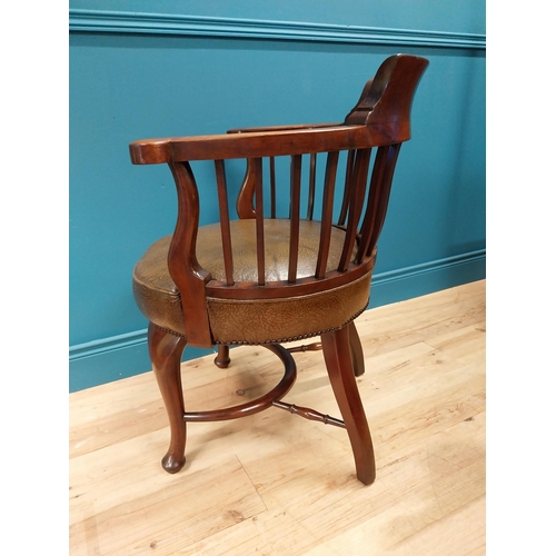 577 - Good quality Victorian mahogany desk chair with leather upholstered seat raised on cabriole legs {84... 