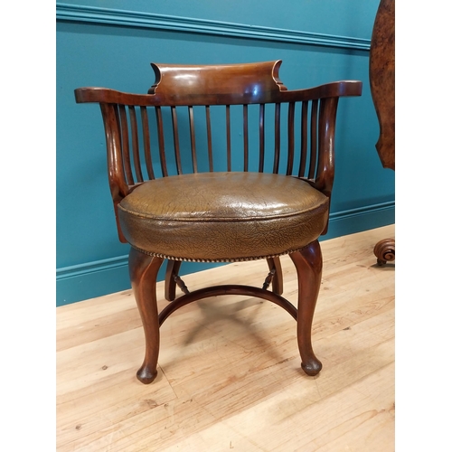 577 - Good quality Victorian mahogany desk chair with leather upholstered seat raised on cabriole legs {84... 