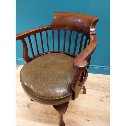 577 - Good quality Victorian mahogany desk chair with leather upholstered seat raised on cabriole legs {84... 