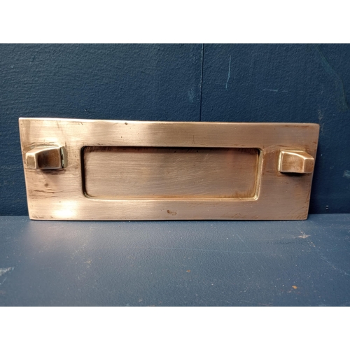 58 - Edwardian brass door letter box. {H 7cm x W 20cm }.