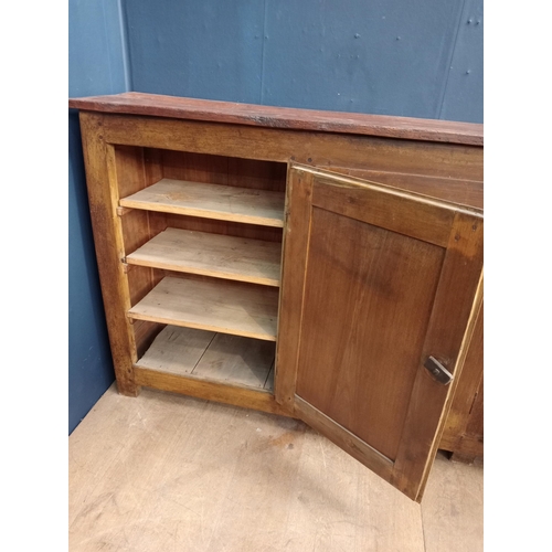 584 - Three door pine side cabinet {H 103cm x W 192cm x D 37cm }.