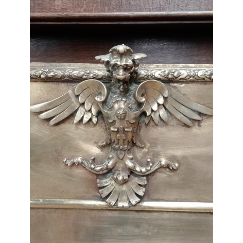 599 - Victorian brass tiled fire insert with brass eagle decoration {wooden surround not included} {H 103c... 