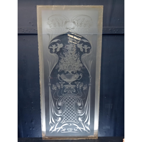 601 - Victorian cut glass panel with  floral decoration {H 116cm x W 52cm }.