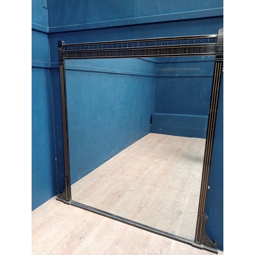 602 - Victorian gilt and ebonised rectangular overmantle mirror {H 180cm x W 152cm x D 5cm }.