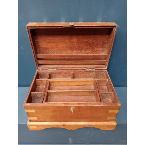 606 - Victorian mahogany and brass bound jewellery box {H 27cm x D 48cm }.