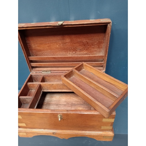 606 - Victorian mahogany and brass bound jewellery box {H 27cm x D 48cm }.