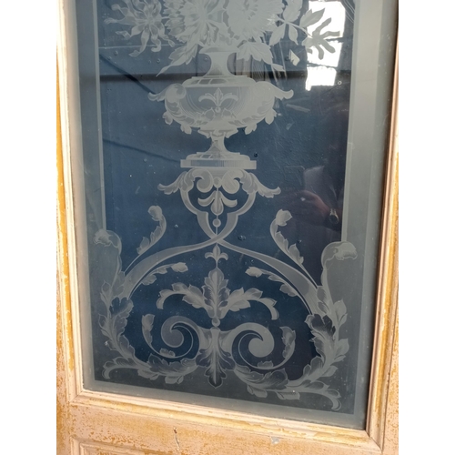 611 - Victorian etched glass bar door {H 215cm x W 80cm x D 3cm }.