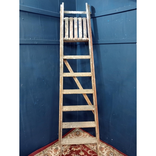 616 - Vintage folding wooden ladder {H 190cm x W 42cm x D 47cm}.