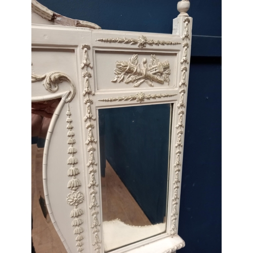 627 - Painted wood and gesso overmantle with five bevelled mirrors {H 100cm x W 110cm x D 13cm }.