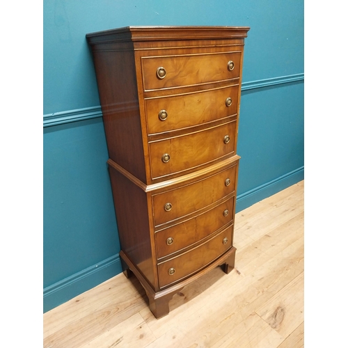 637 - Good quality Edwardian mahogany bow fronted chest on chest raised on bracket feet {130 cm H x 54 cm ... 