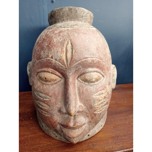 645 - Wooden tribal  ceremonial mask {H 35cm x W 29cm x D 34cm }.