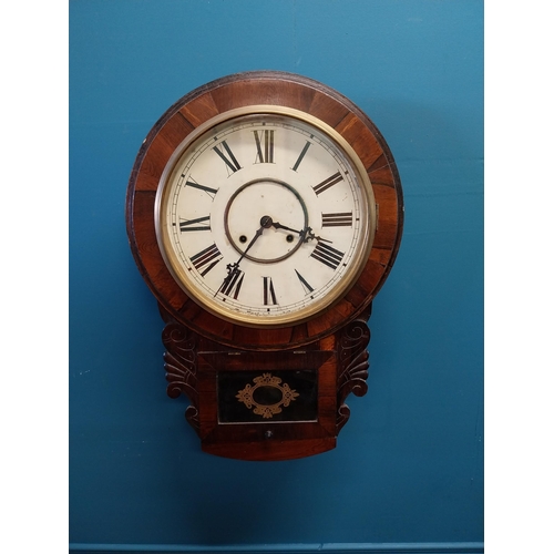 647 - William IV rosewood wall clock with painted dial {61 cm H x 42 cm W x 8 cm D}.