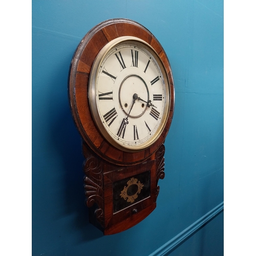 647 - William IV rosewood wall clock with painted dial {61 cm H x 42 cm W x 8 cm D}.