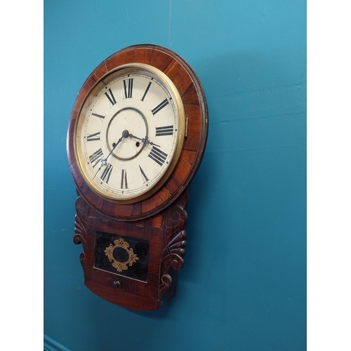 647 - William IV rosewood wall clock with painted dial {61 cm H x 42 cm W x 8 cm D}.