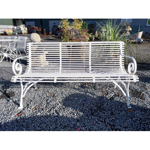 650 - Good quality hand forged wrought iron Arras style garden bench. {78 cm H x 148 cm W x 70 cm D}.