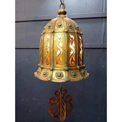 656 - Wrought iron Bell shape hall lantern {H 90cm x Dia 42cm}.