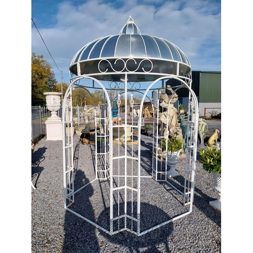 670 - Good quality French wrought iron and zinc gazebo. {340 cm H x 220 cm W x 220 cm D}.