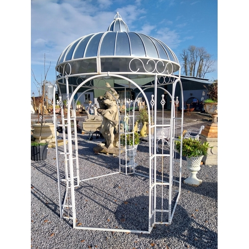 670 - Good quality French wrought iron and zinc gazebo. {340 cm H x 220 cm W x 220 cm D}.