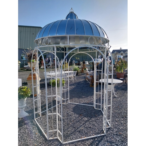 670 - Good quality French wrought iron and zinc gazebo. {340 cm H x 220 cm W x 220 cm D}.