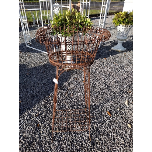 700 - Good quality wrought iron plant stand. {100 cm H x 46 cm W x 40 cm D}.