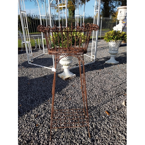 700 - Good quality wrought iron plant stand. {100 cm H x 46 cm W x 40 cm D}.