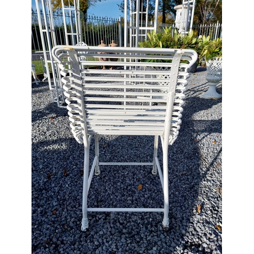 720 - Good quality hand forged wrought iron Arras style garden table and eight chairs. Table {72 cm H x 25... 